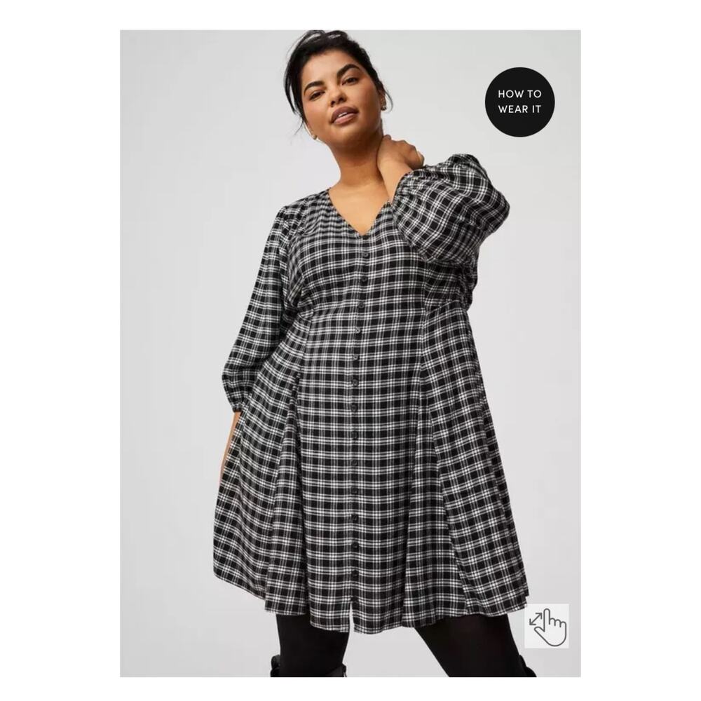 Torrid Black Plaid Button Front Skater Mini Dress Sz.2